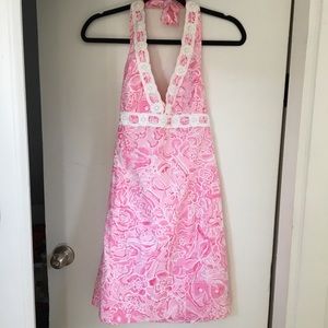 Lilly Pulitzer pink scalloped halter dress